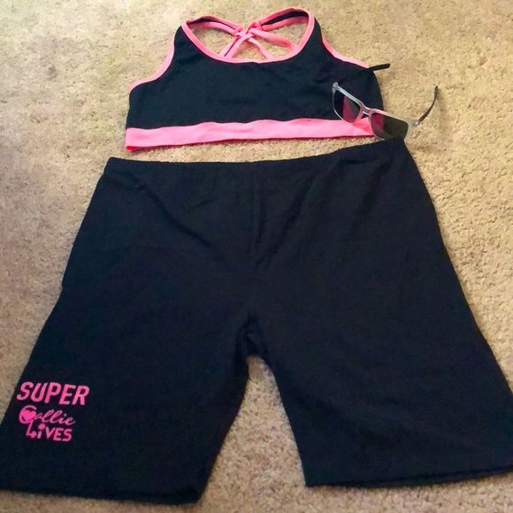 Callie lives- Plus size black and pink biker shorts and sports bra set